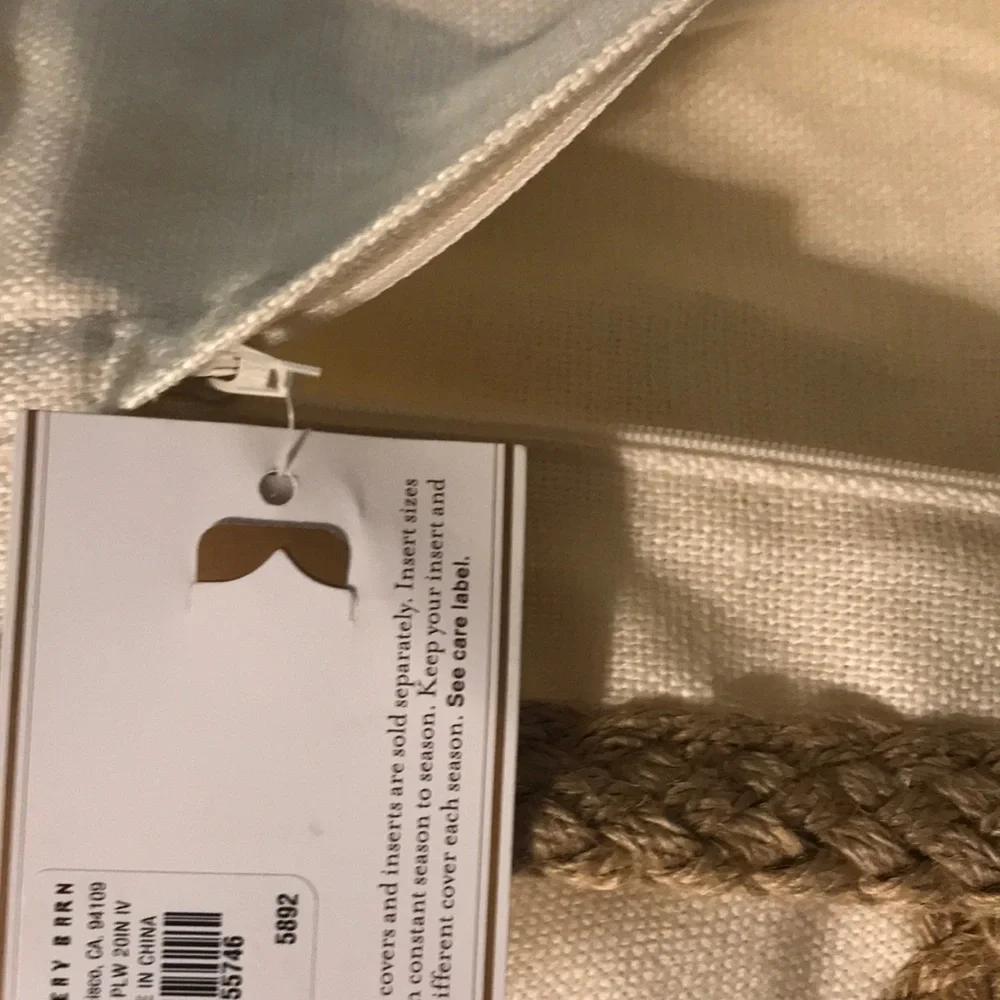 New Pottery Barn Linen & Jute Braid Pillow Covers Shams Ivory Tan 20”